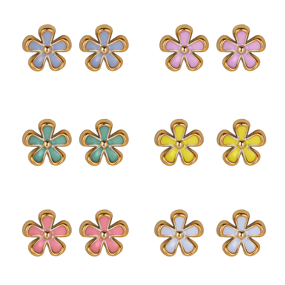 Conjunto De Pendientes De Aleación De Combinación De Pequeñas Flores De Color Caramelo Creativos Simples Para Mujer display picture 2