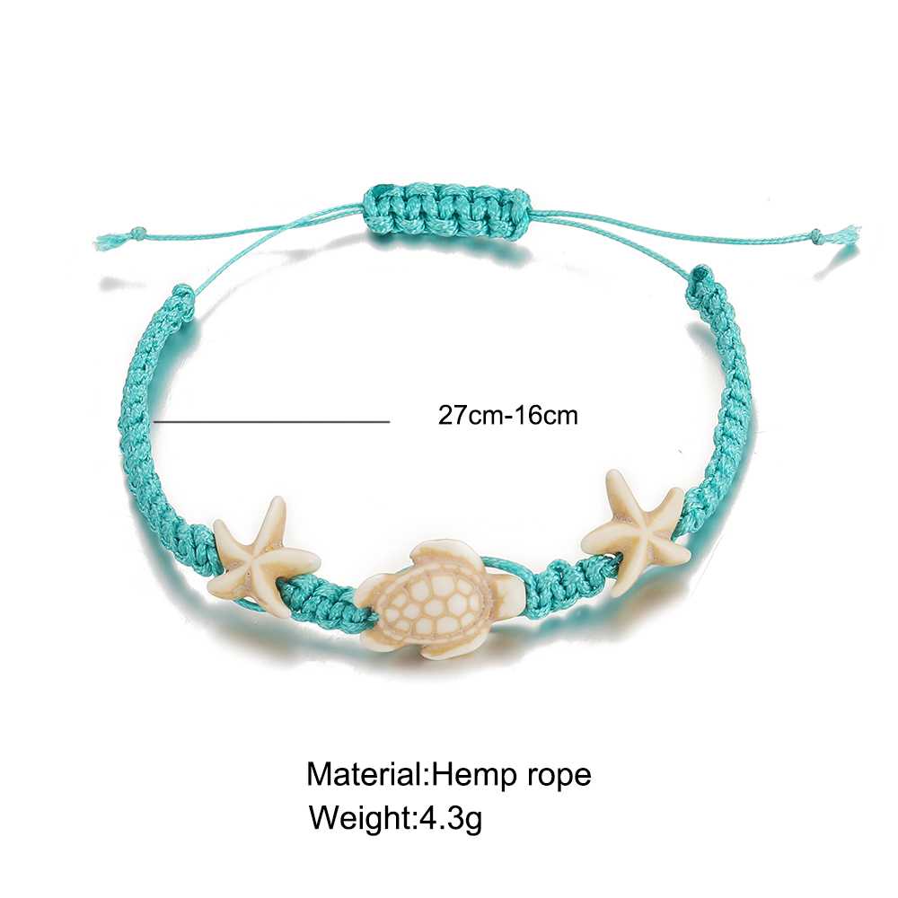Creative Retro Seaside Beach Turtle Starfish  Hand-knitted Light Blue Anklet display picture 1