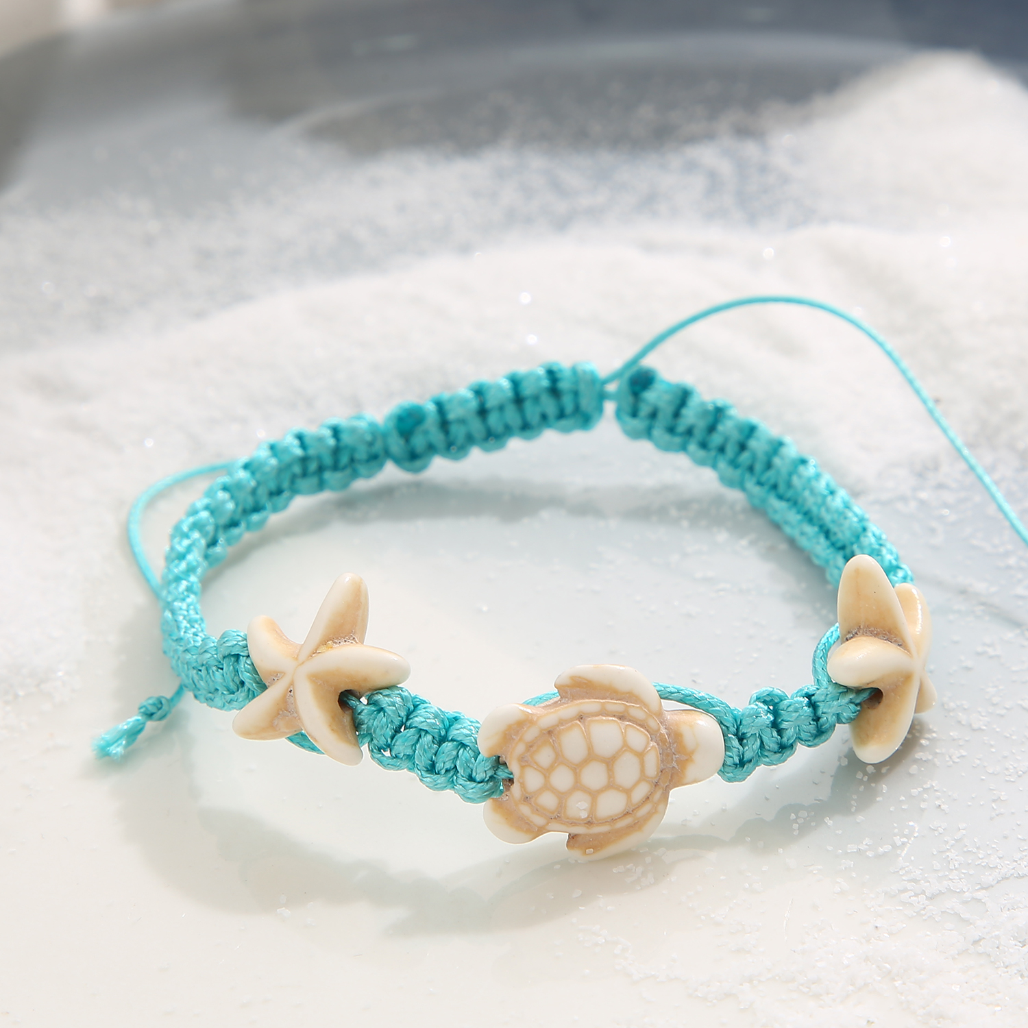 Creative Retro Seaside Beach Turtle Starfish  Hand-knitted Light Blue Anklet display picture 3