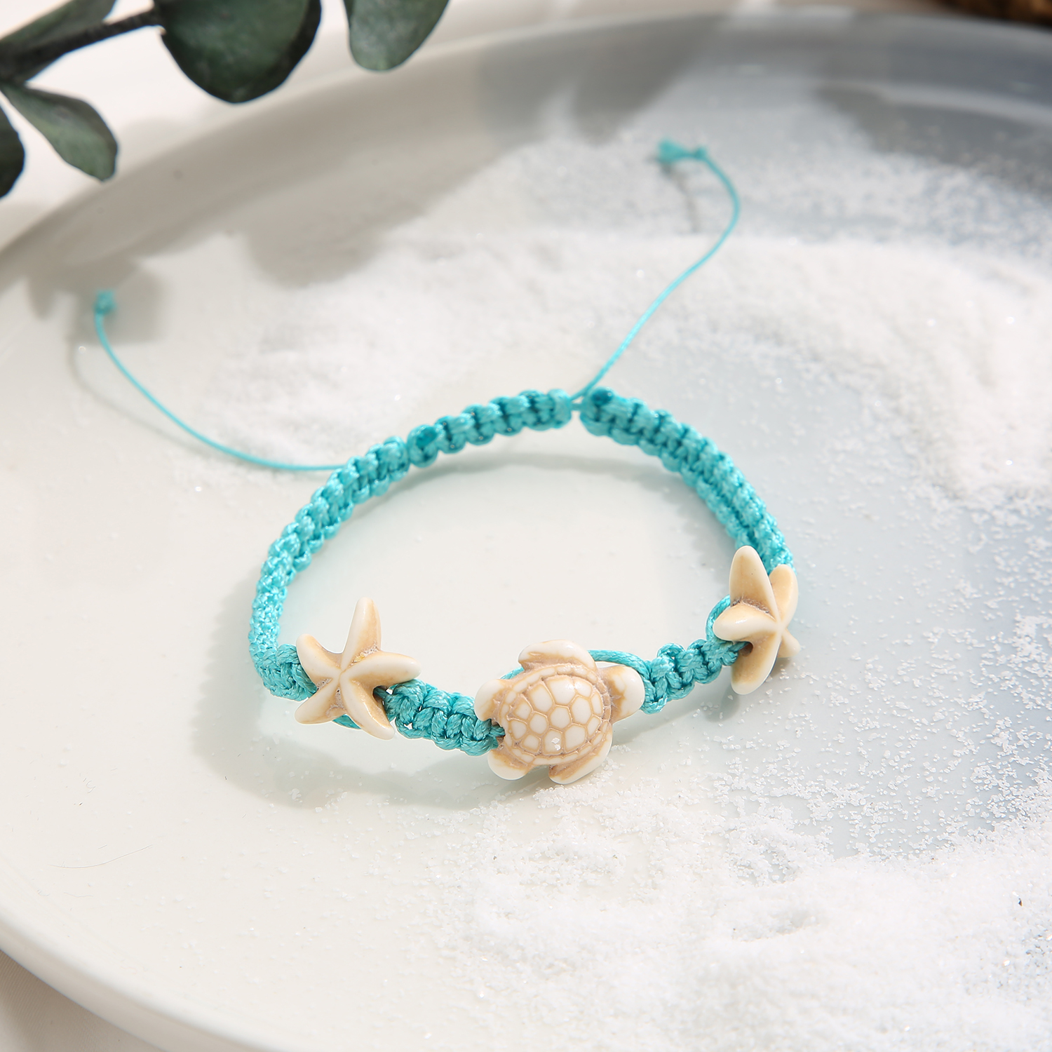 Creative Retro Seaside Beach Turtle Starfish  Hand-knitted Light Blue Anklet display picture 4