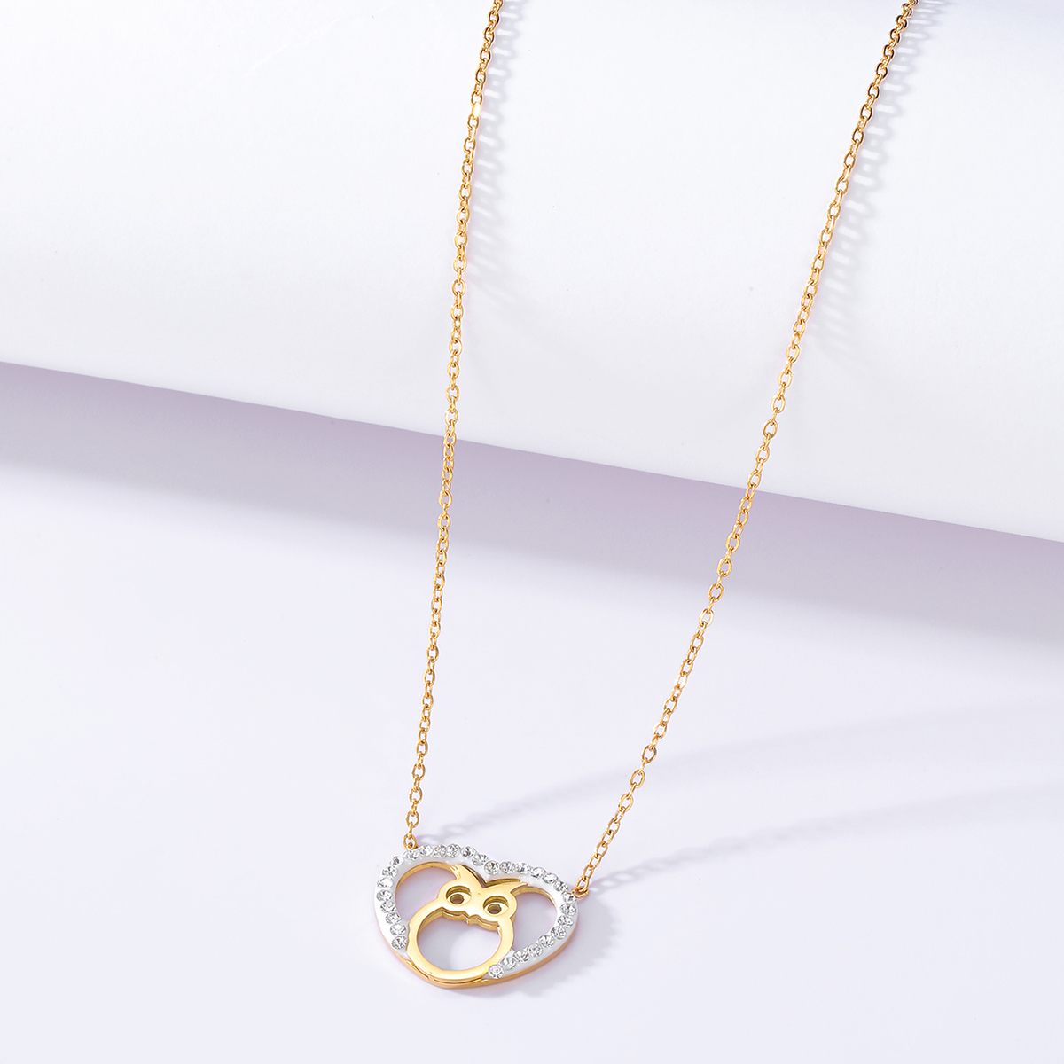 Simple Style Heart Shape Owl Copper Pendant Necklace Hollow Out Inlay Zircon Copper Necklaces display picture 4