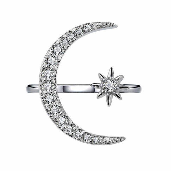 Fashion Simple Rhinestone Geometric Star Moon Opening Ring display picture 1