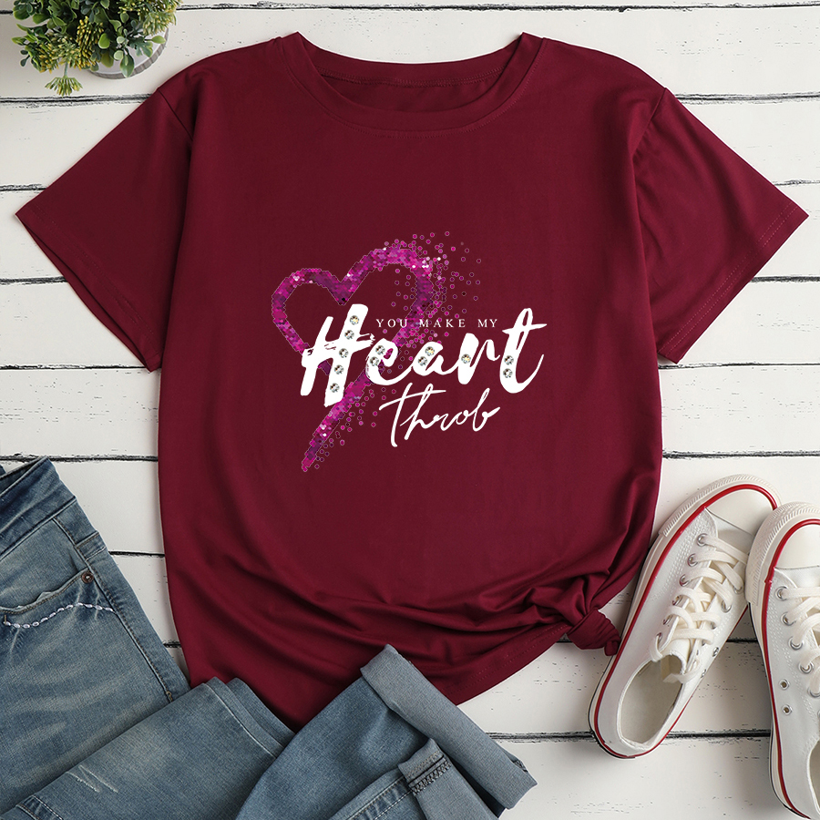 Fashion Simple Letter Heart-shaped Printed Loose-fitting Casual T-shirt display picture 3