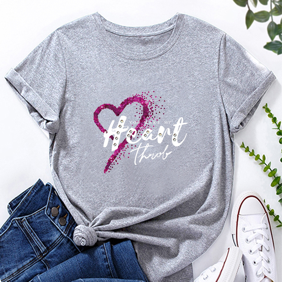 Fashion Simple Letter Heart-shaped Printed Loose-fitting Casual T-shirt display picture 4