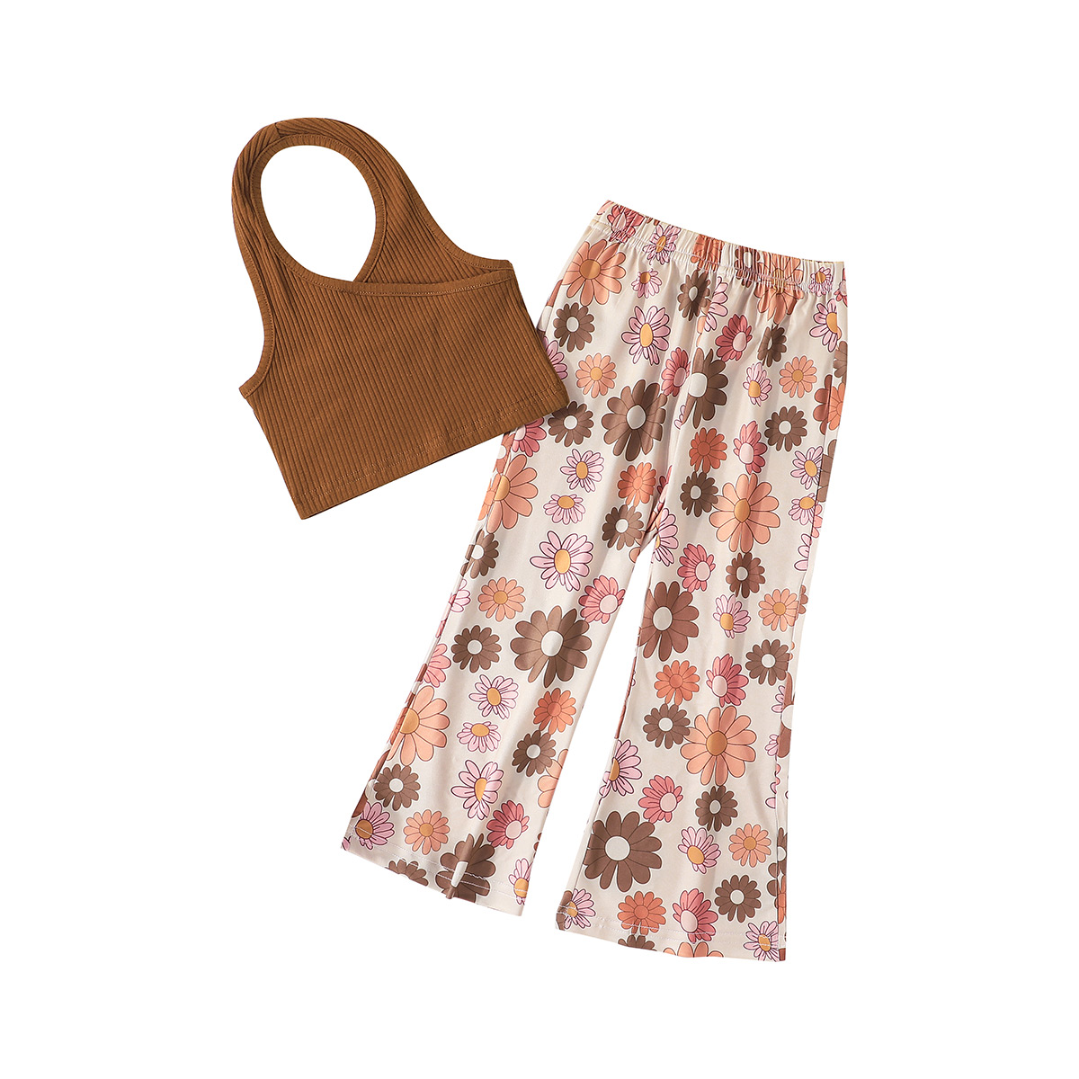 Girls' Exposed Back Top Printed Pants Two-piece Set display picture 1