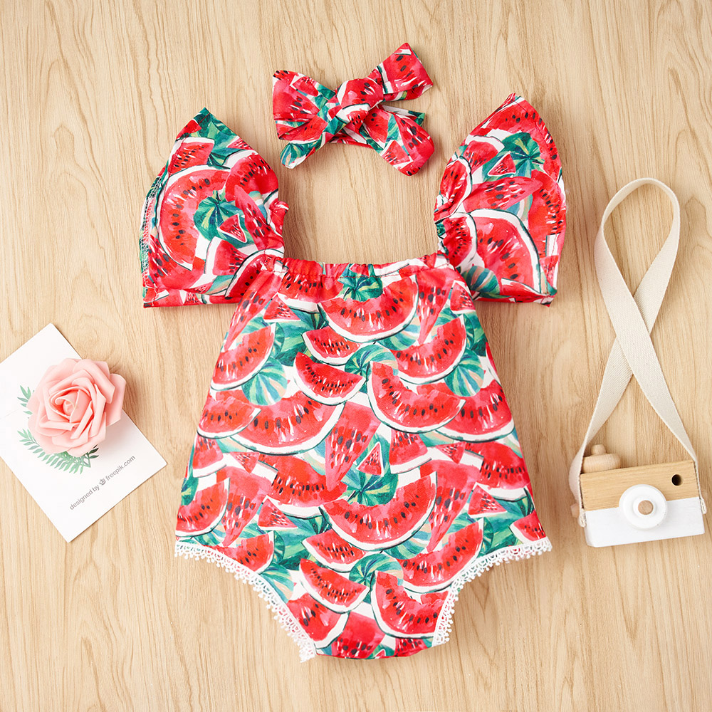 Fashion 2022 New Watermelon Print Short Sleeve Triangle One-piece Romper display picture 1