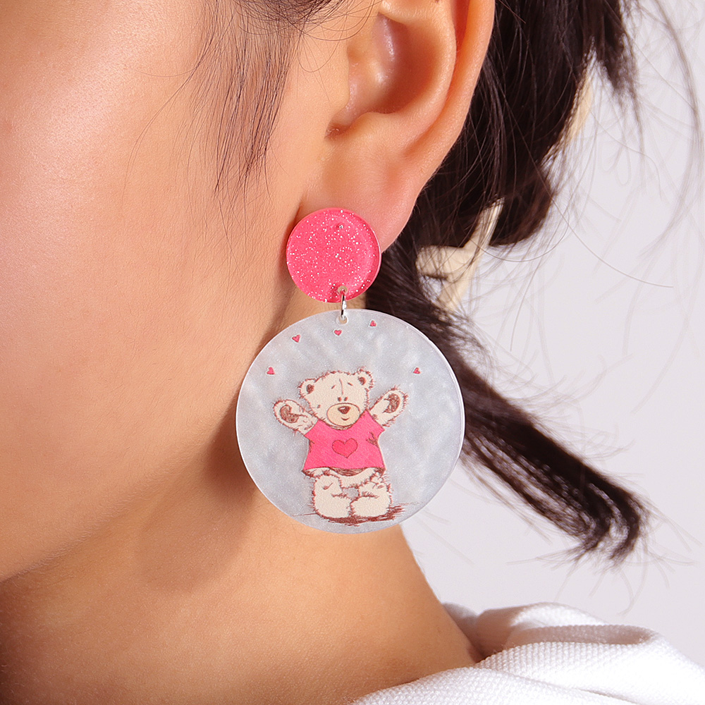 Fashion New Cartoon Embossed Bear Butterfly Flower Mushroom Acrylic Earrings display picture 7