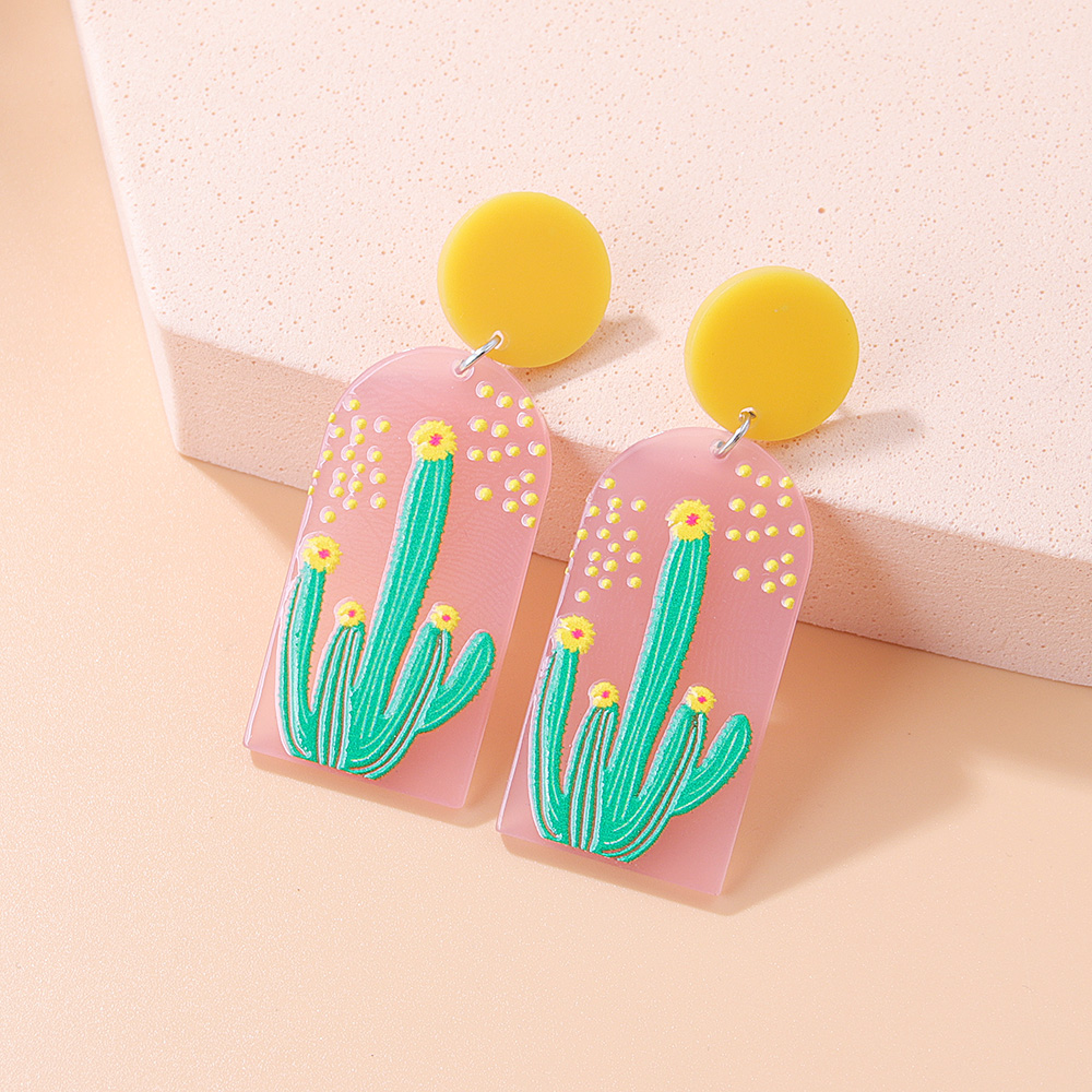 Fashion Geometric Cartoon Plant Print Cactus Acrylic Earrings display picture 3