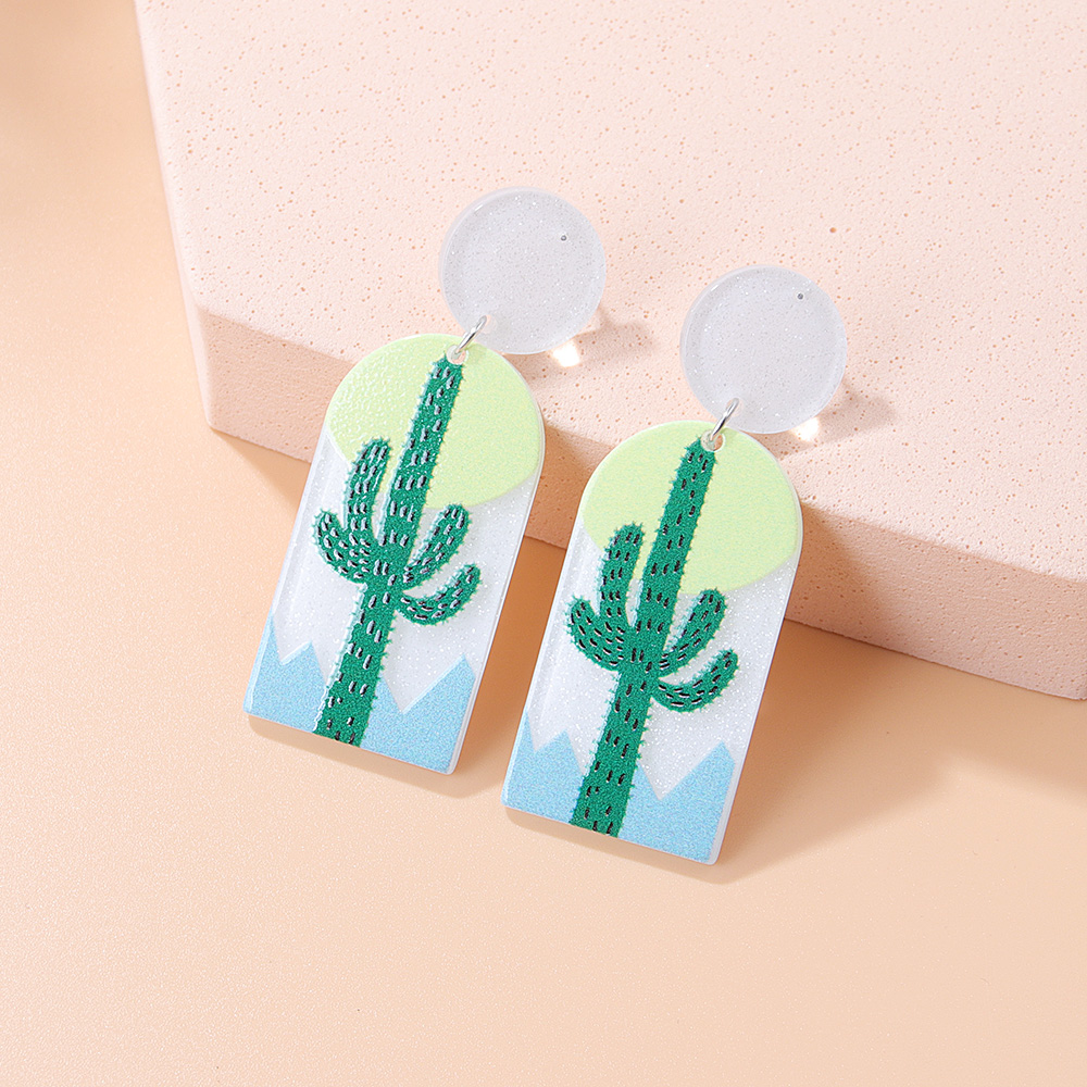 Fashion Geometric Cartoon Plant Print Cactus Acrylic Earrings display picture 4