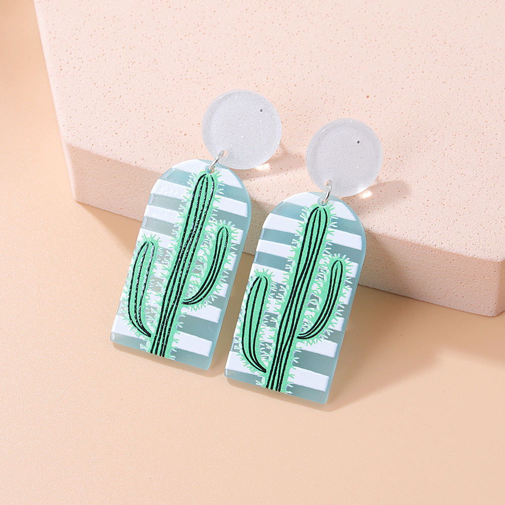 Fashion Geometric Cartoon Plant Print Cactus Acrylic Earrings display picture 5