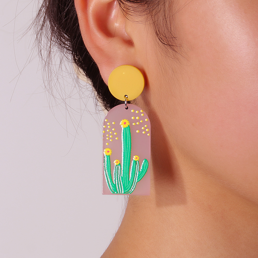 Fashion Geometric Cartoon Plant Print Cactus Acrylic Earrings display picture 6