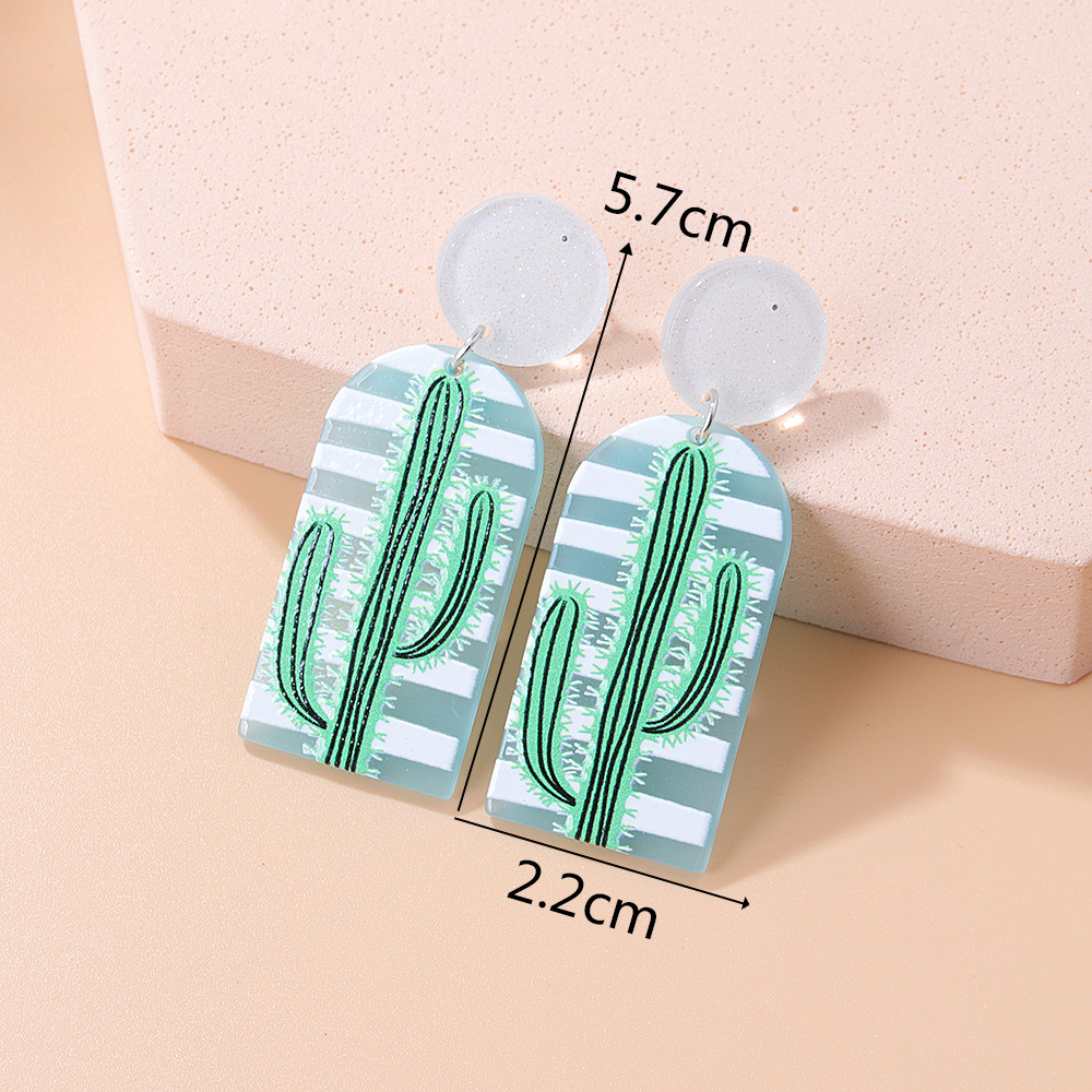 Fashion Geometric Cartoon Plant Print Cactus Acrylic Earrings display picture 7