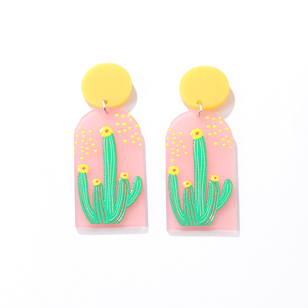 Fashion Geometric Cartoon Plant Print Cactus Acrylic Earrings display picture 8