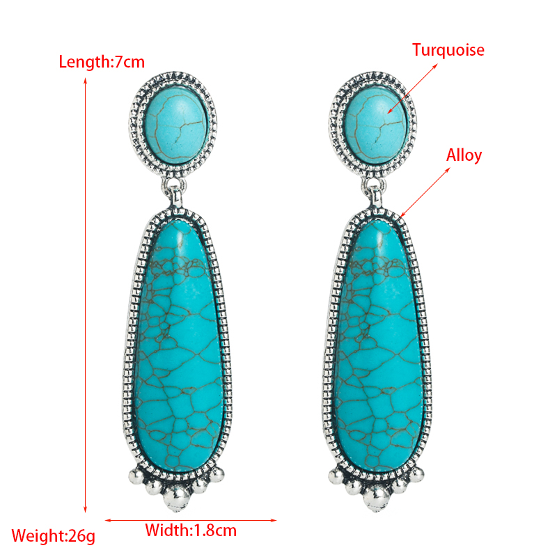 Retro Style Long Water Drop Pendant Turquoise Alloy Earrings display picture 1