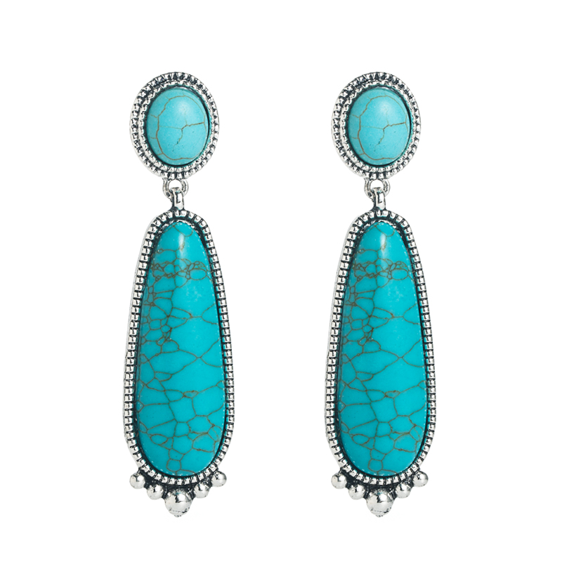 Retro Style Long Water Drop Pendant Turquoise Alloy Earrings display picture 7