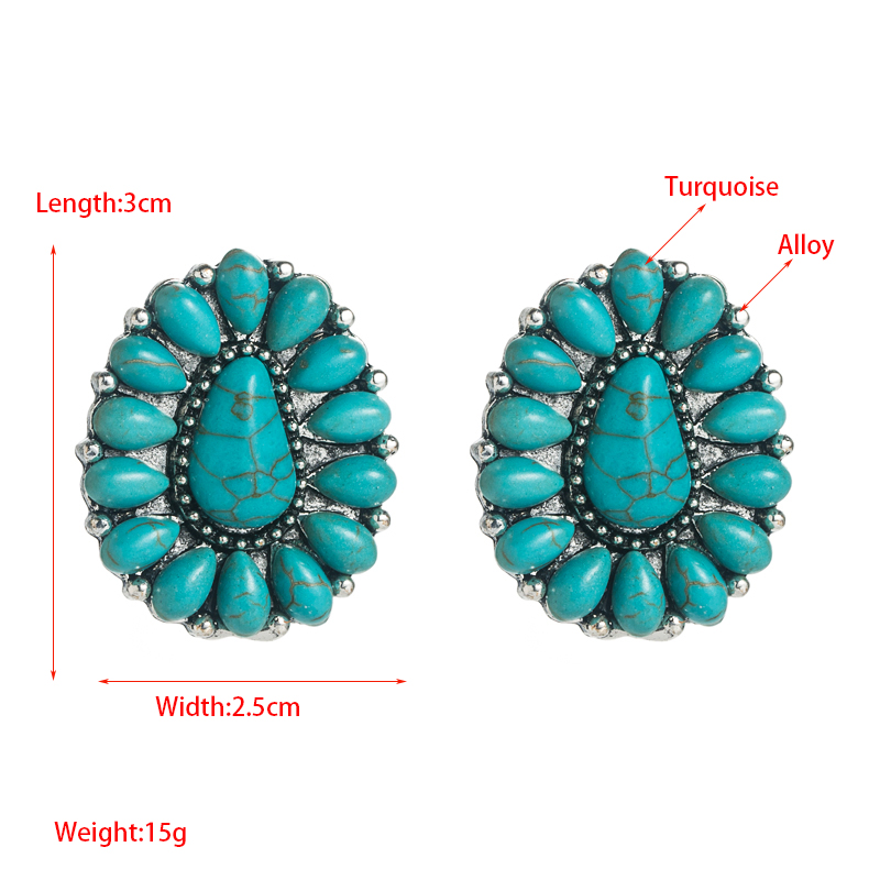 Mode Simple Géométrique Femmes Incrusté Turquoise Boucles D'oreilles En Alliage Métallique display picture 1