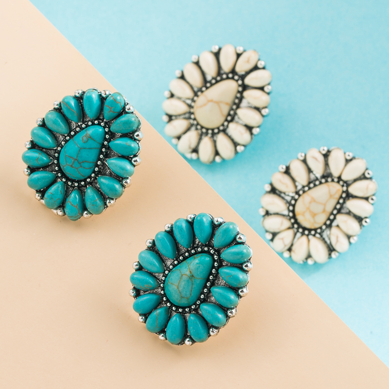Fashion Simple Geometric Women Inlaid Turquoise Metal Alloy Earrings display picture 3