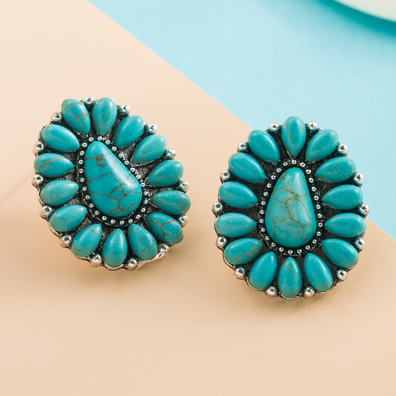Mode Simple Géométrique Femmes Incrusté Turquoise Boucles D'oreilles En Alliage Métallique display picture 4