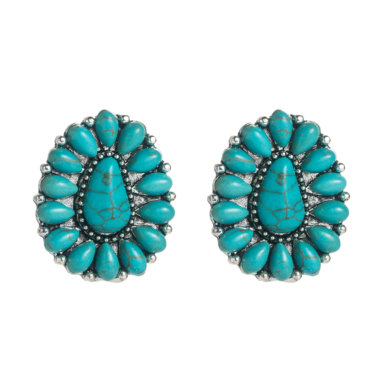 Mode Simple Géométrique Femmes Incrusté Turquoise Boucles D'oreilles En Alliage Métallique display picture 7