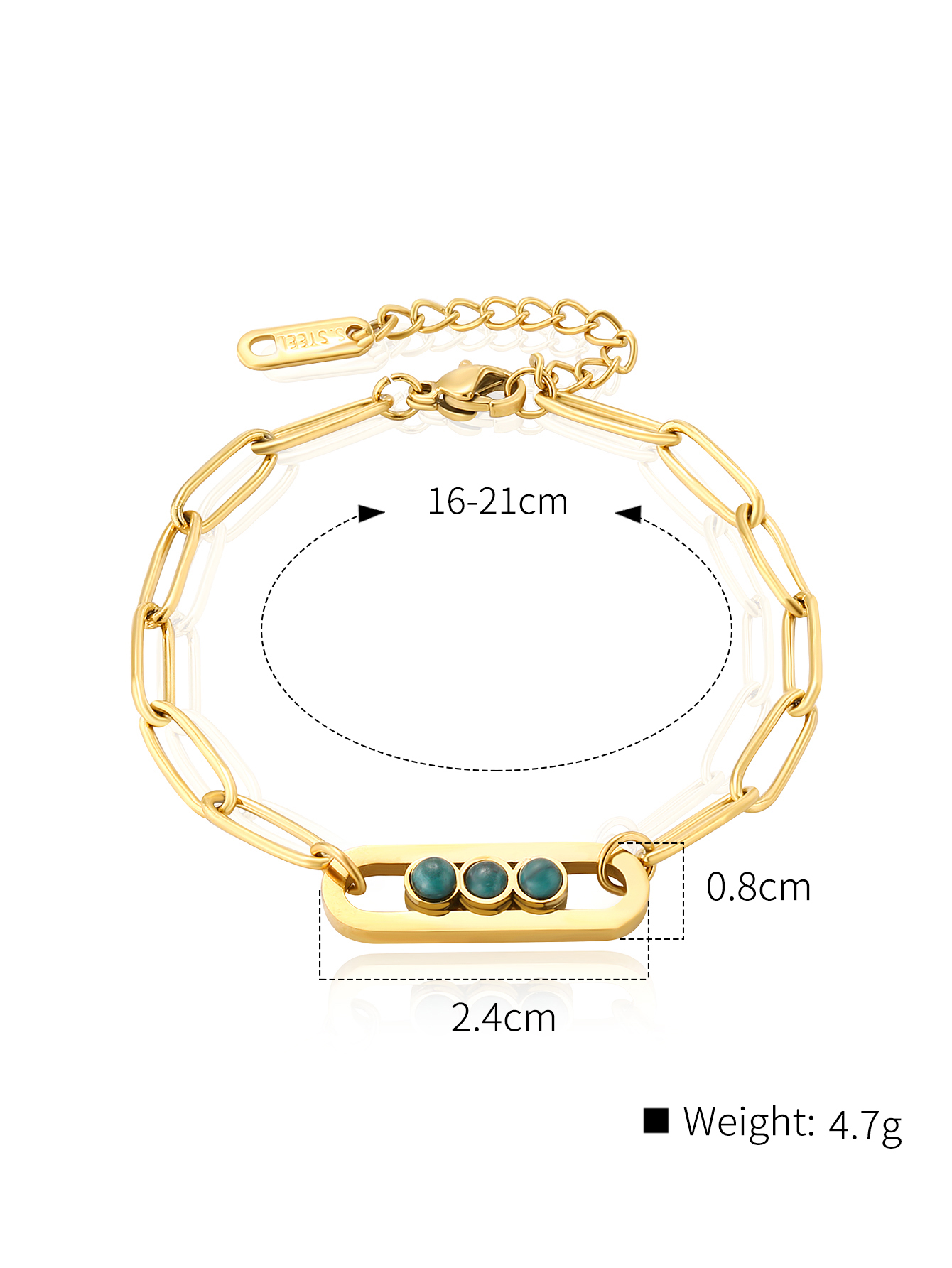 2022 New Style Copper Plating 18k Gold Natural Stone Thick Chain Bracelet display picture 2