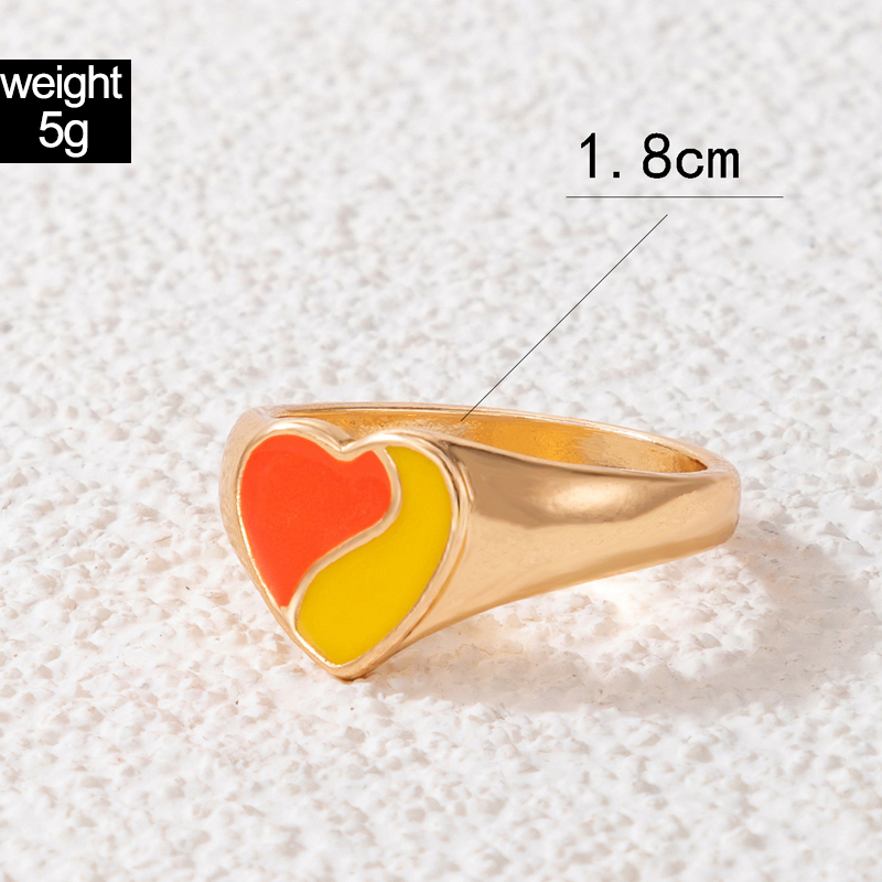 Fashion Jewelry Colorful Oil Letter Alloy Rainbow Heart Shaped Single Ring display picture 1