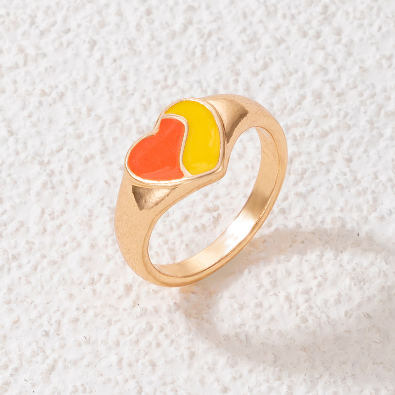 Fashion Jewelry Colorful Oil Letter Alloy Rainbow Heart Shaped Single Ring display picture 2