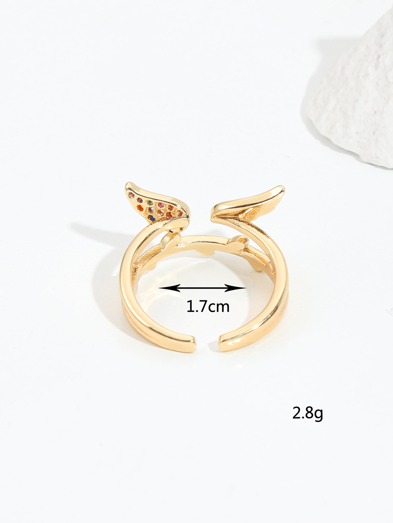 2022 New Fashion Angel Wings Plating 18k Gold Copper Ring display picture 2