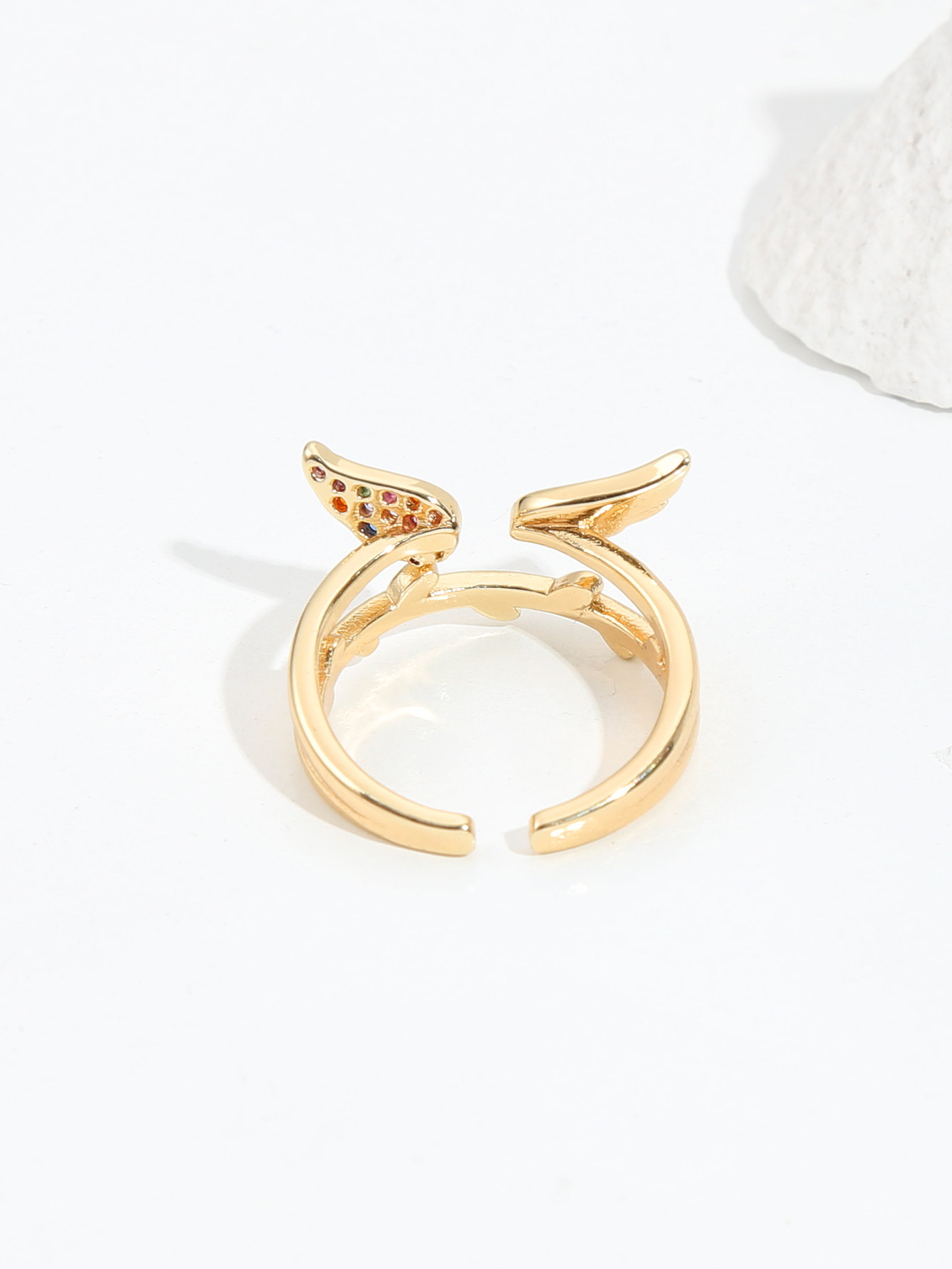 2022 New Fashion Angel Wings Plating 18k Gold Copper Ring display picture 3
