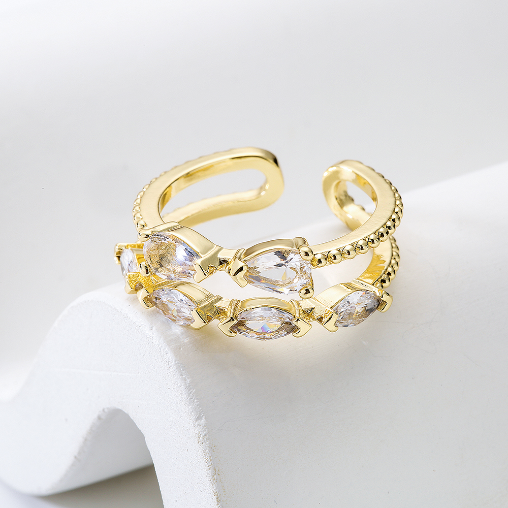 Mode Kupfer Überzogene 18k Gold Micro Intarsien Zirkon Geometrische Offenen Ring display picture 2