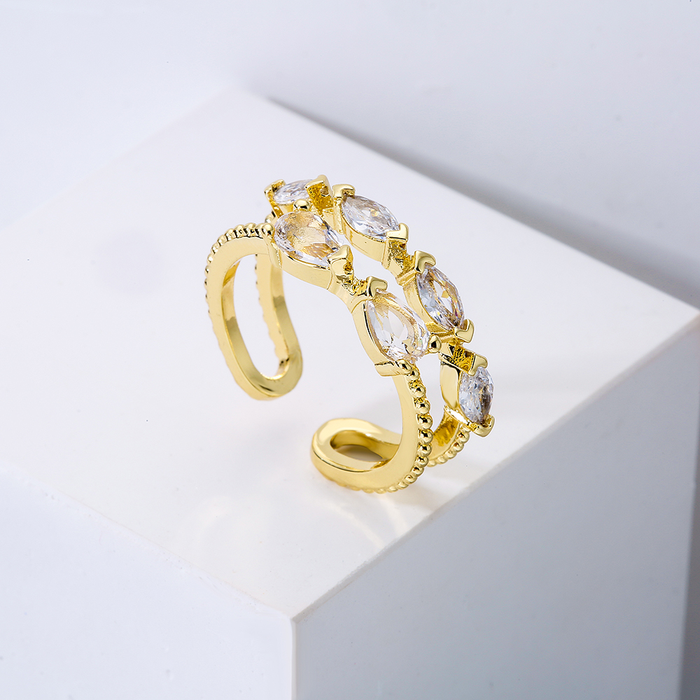 Mode Kupfer Überzogene 18k Gold Micro Intarsien Zirkon Geometrische Offenen Ring display picture 4