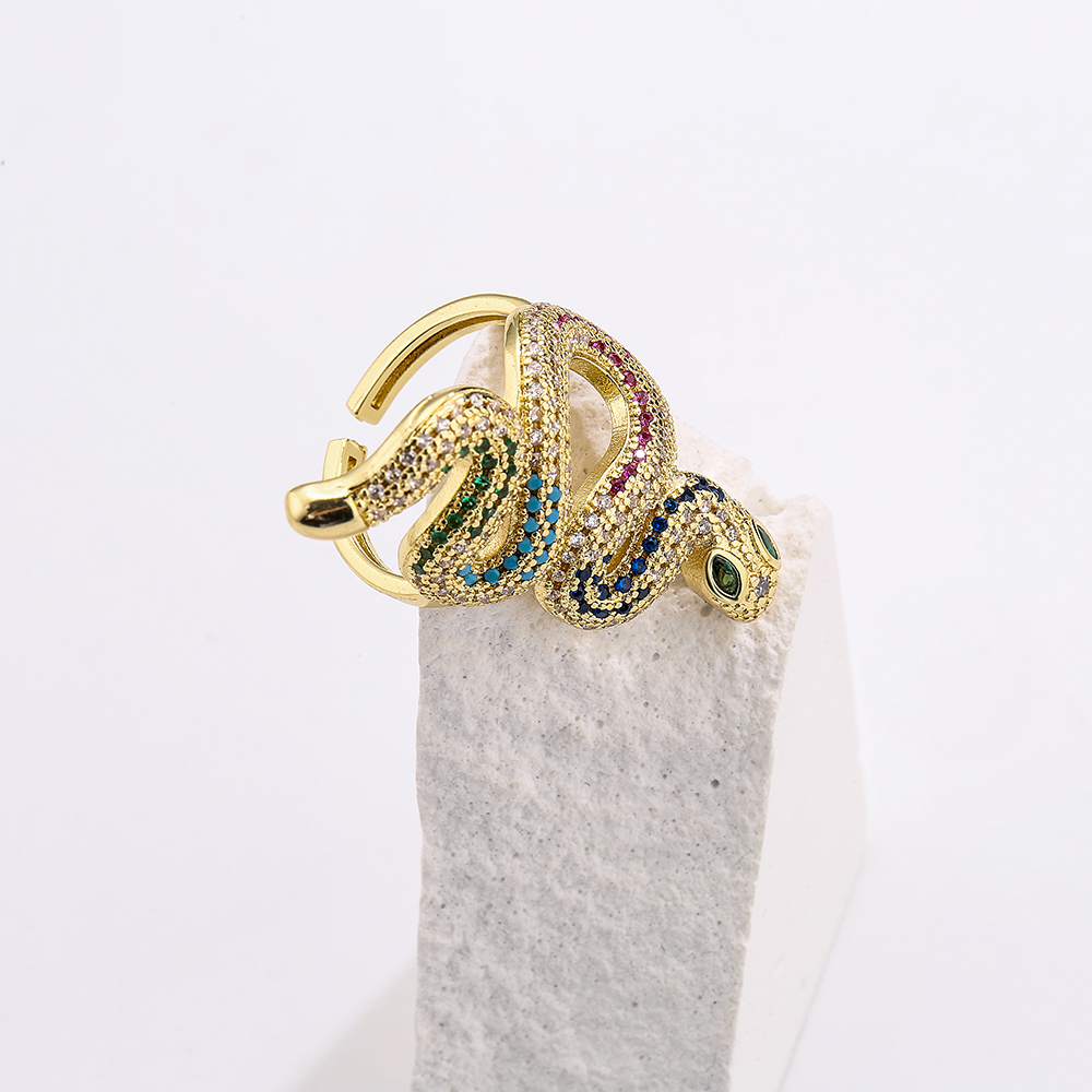 Fashion Copper Gold-plated Micro Inlaid Zircon Snake-shaped Geometric Open Ring display picture 1