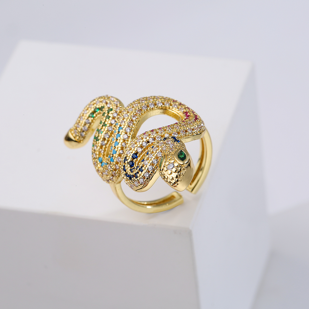 Fashion Copper Gold-plated Micro Inlaid Zircon Snake-shaped Geometric Open Ring display picture 2