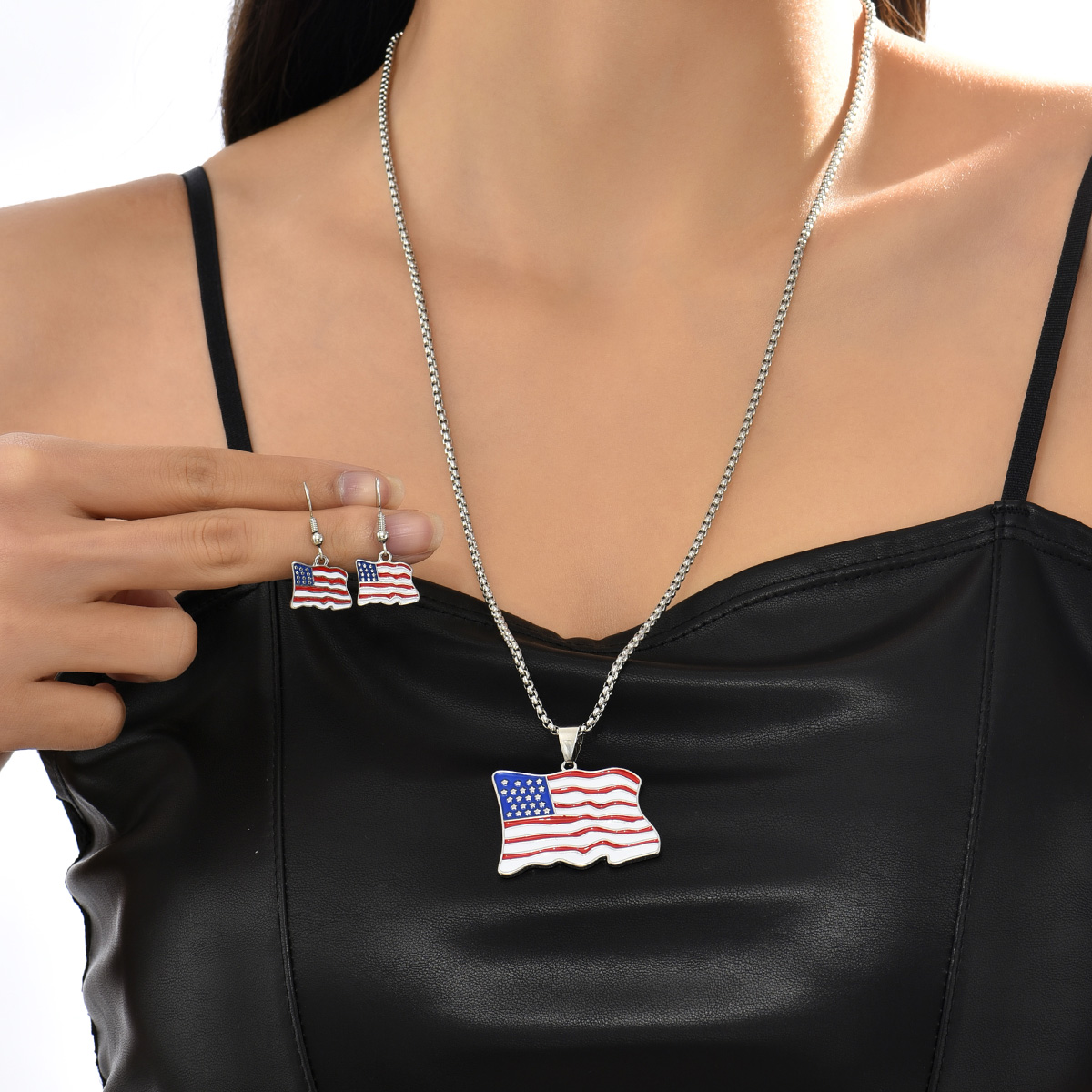 Fashion Suit Jewelry Creative Earrings Independence Day Flag Necklace Women display picture 2