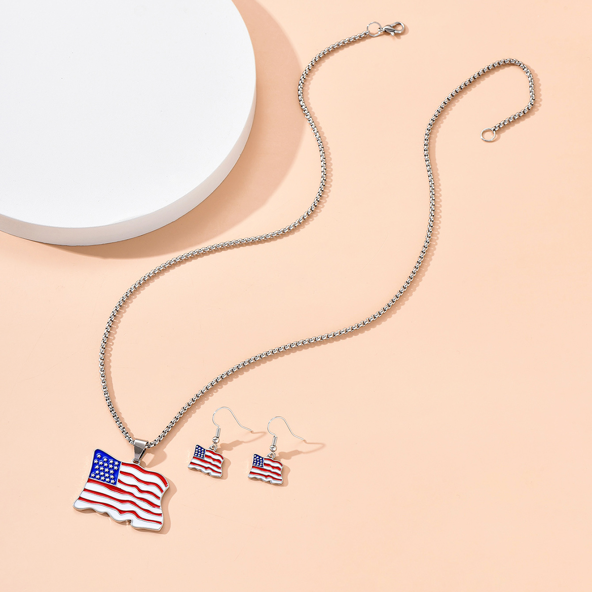 Fashion Suit Jewelry Creative Earrings Independence Day Flag Necklace Women display picture 4