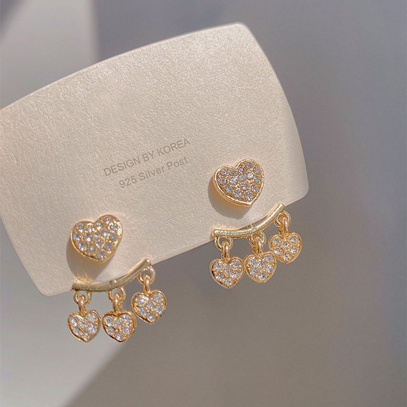 Fashion Heart Shape Diamond Tassel Alloy Rhinestone Earrings display picture 2
