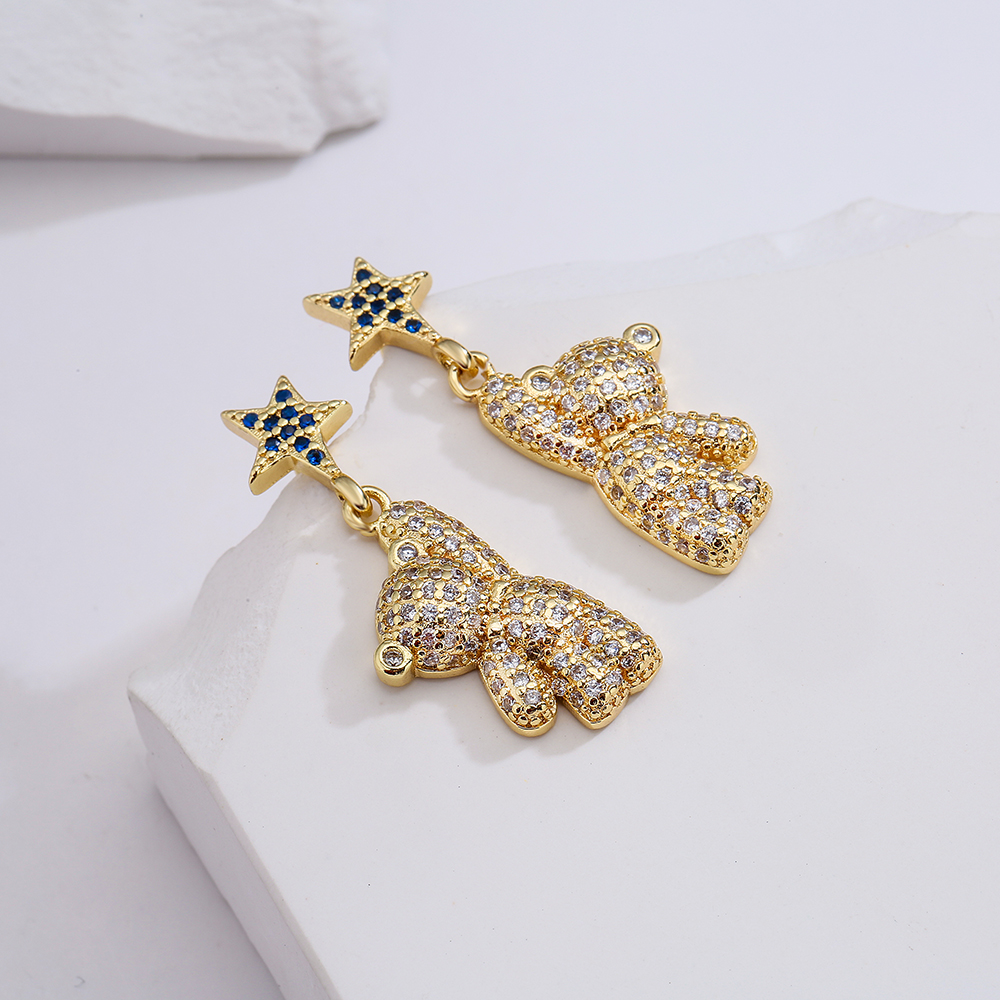 Fashion Copper 18k Gold Zircon Bear Stud Earrings Cute Female display picture 2