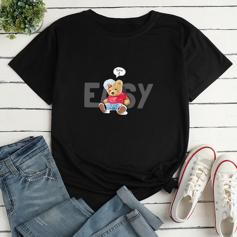 Summer Round Neck Short Sleeves Fashion Bear Printing Loose-fitting Casual T-shirt display picture 2