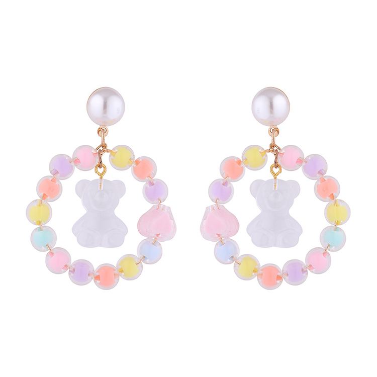 Fashion Fresh Cute Creative Resin Bear Beaded Pearl Earrings display picture 1