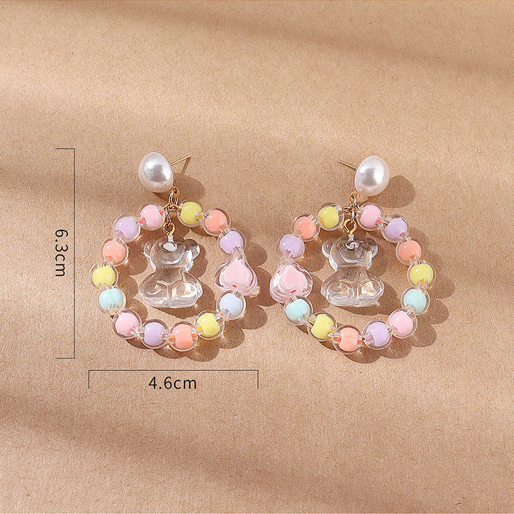 Fashion Fresh Cute Creative Resin Bear Beaded Pearl Earrings display picture 2