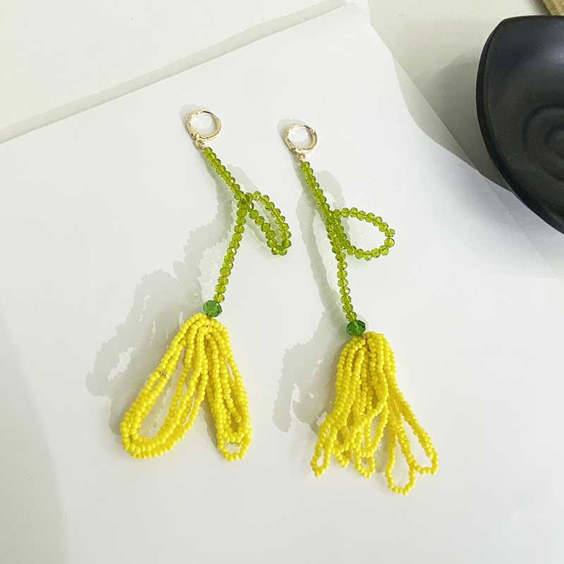 Fashion Simple Handmade Crystal String Beads Flower Long Earrings display picture 2