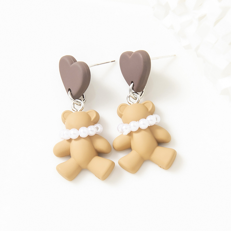 Fashion Cute Imitation Pearl Little Bear Metal Earring Female display picture 8