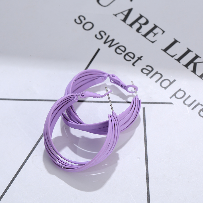 Simple Catharanthus Roseus Purple Hoop Earrings For Women display picture 1
