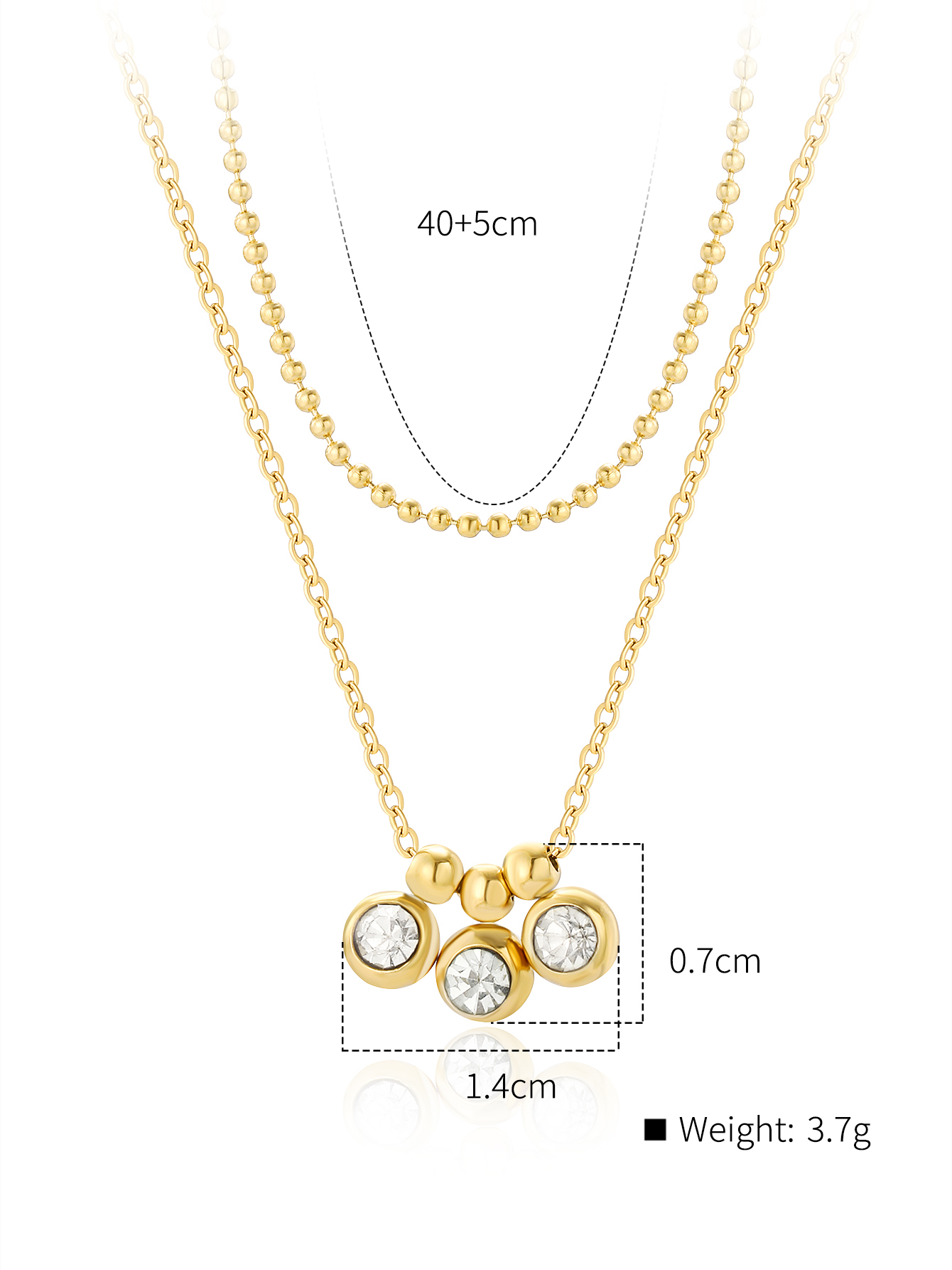 2022 New Fashion 18k Gold Plating Zircon Beads Double Stainless Steel Necklace display picture 2