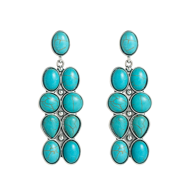 Fashion Green Blue Geometric Turquoise Metal Alloy Earrings display picture 6