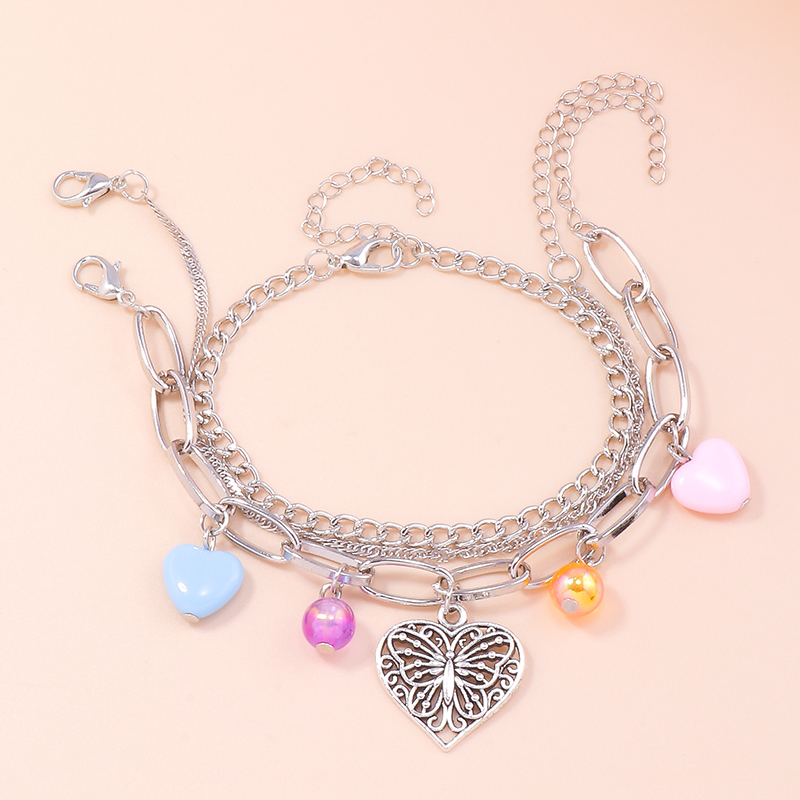 Fashion Ornament Sweet Cute Colorful Turquoise Hollow Heart Butterfly Bracelet Set display picture 2