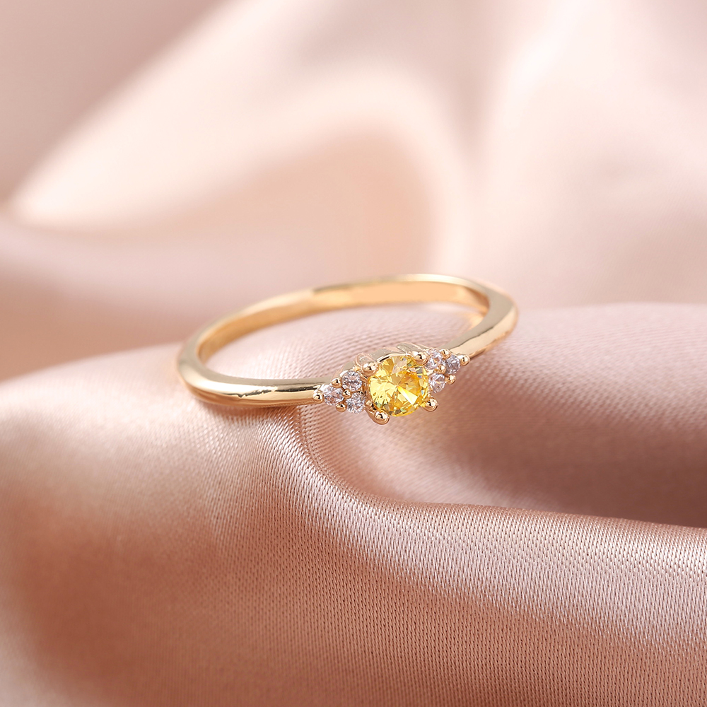 New Fashion Simple Flower Round Citrine Zircon Copper Ring display picture 1