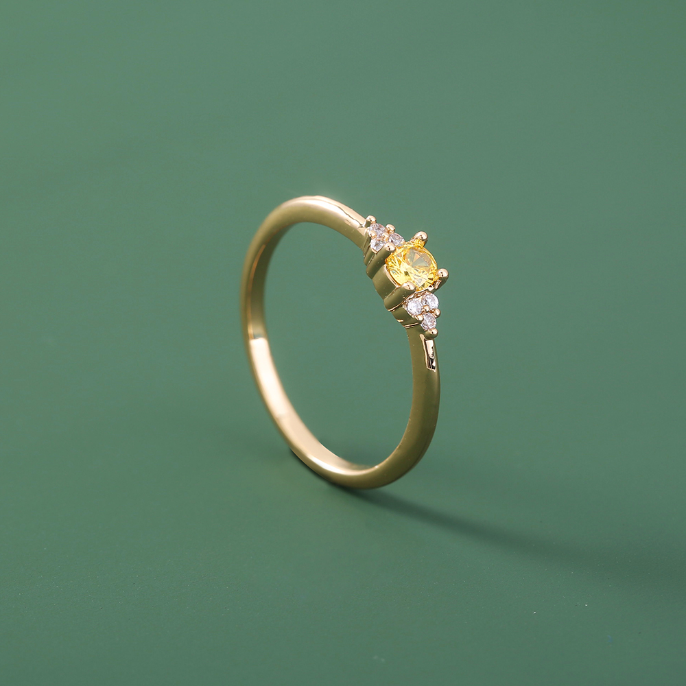 New Fashion Simple Flower Round Citrine Zircon Copper Ring display picture 2
