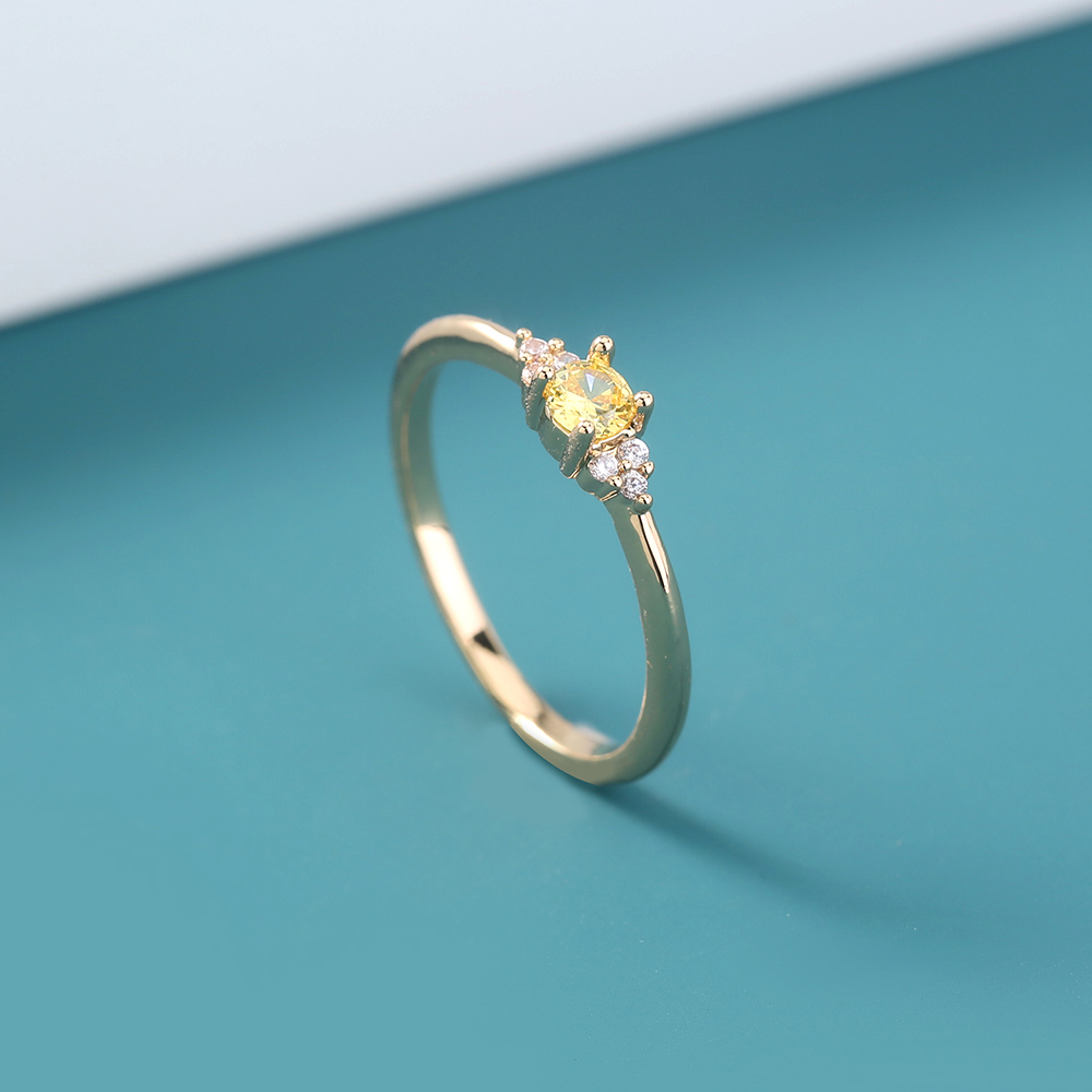 New Fashion Simple Flower Round Citrine Zircon Copper Ring display picture 3