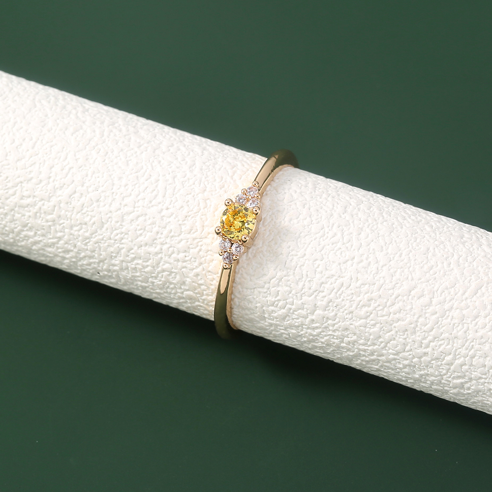 New Fashion Simple Flower Round Citrine Zircon Copper Ring display picture 5