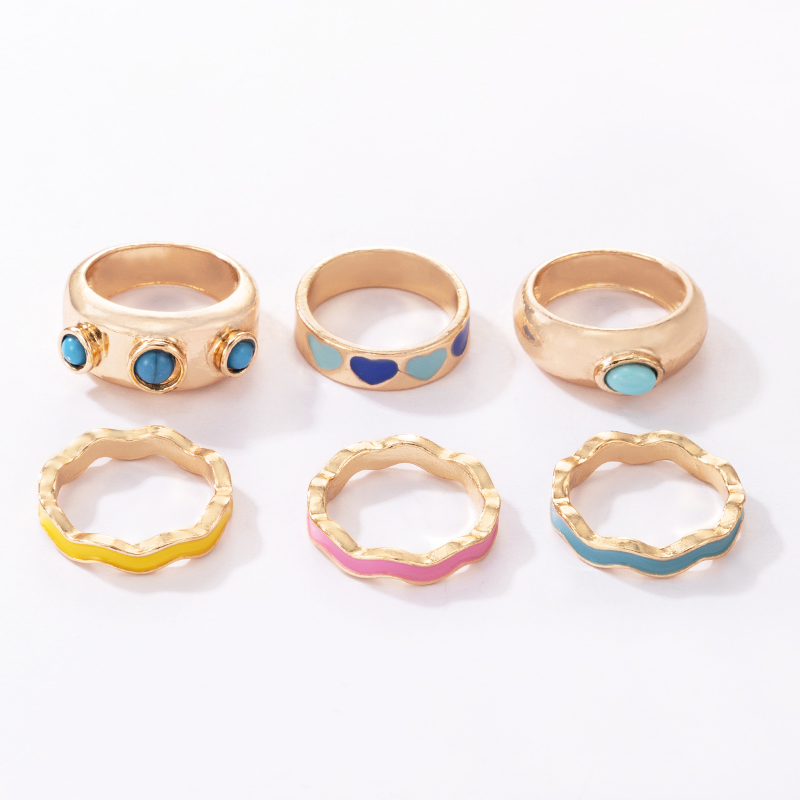 Fashion Cute Macaron Colored Heart Shaped 6-piece Ring Set Women display picture 7